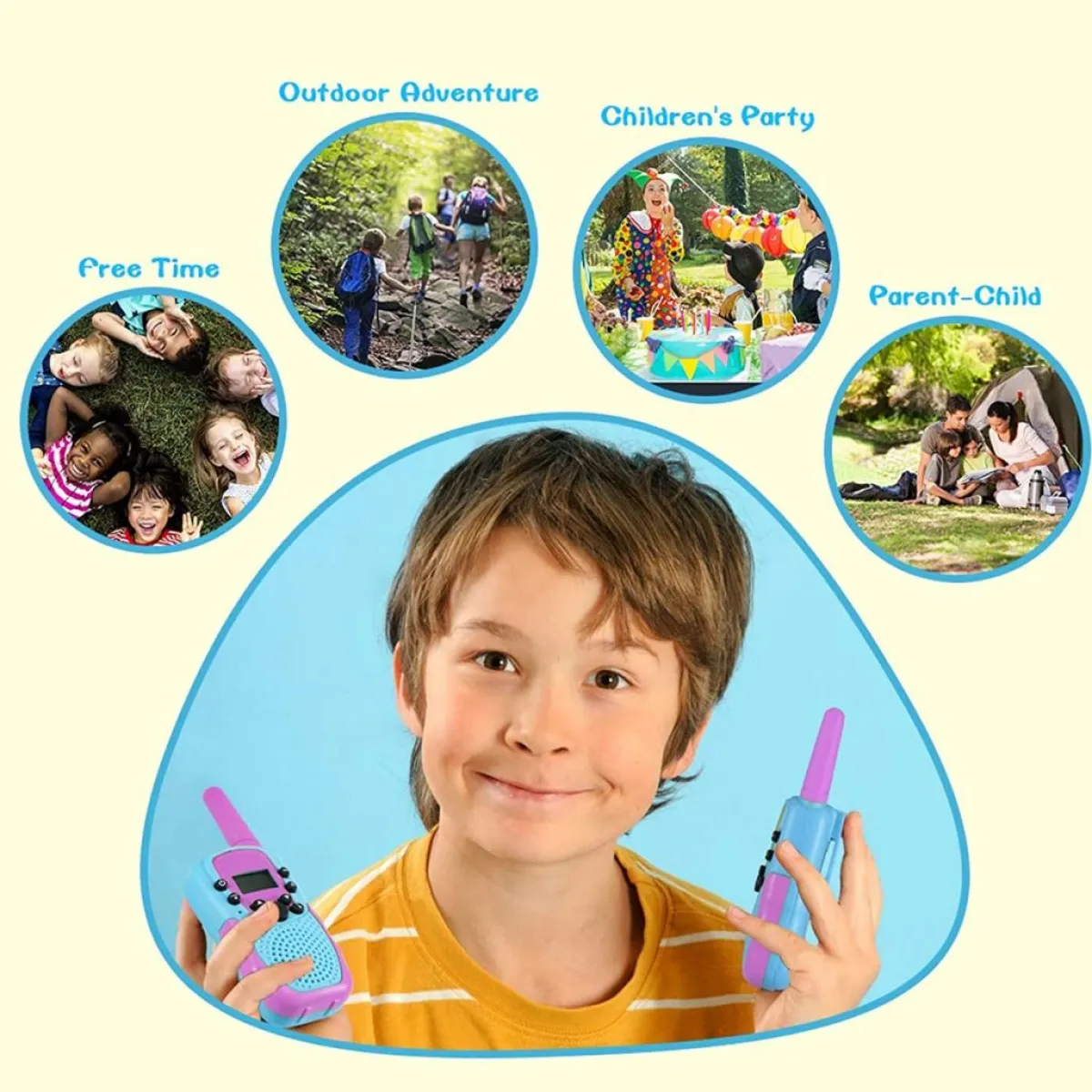 T-388 Kids Walkie Talkie Set, 6km Range, LED Torch