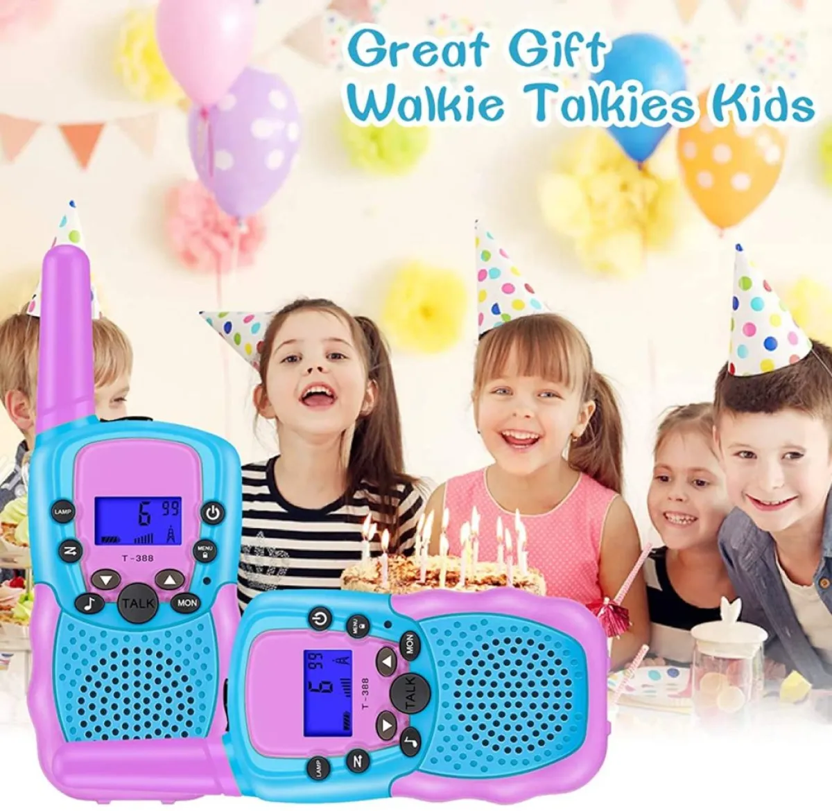 T-388 Kids Walkie Talkie Set, 6km Range, LED Torch