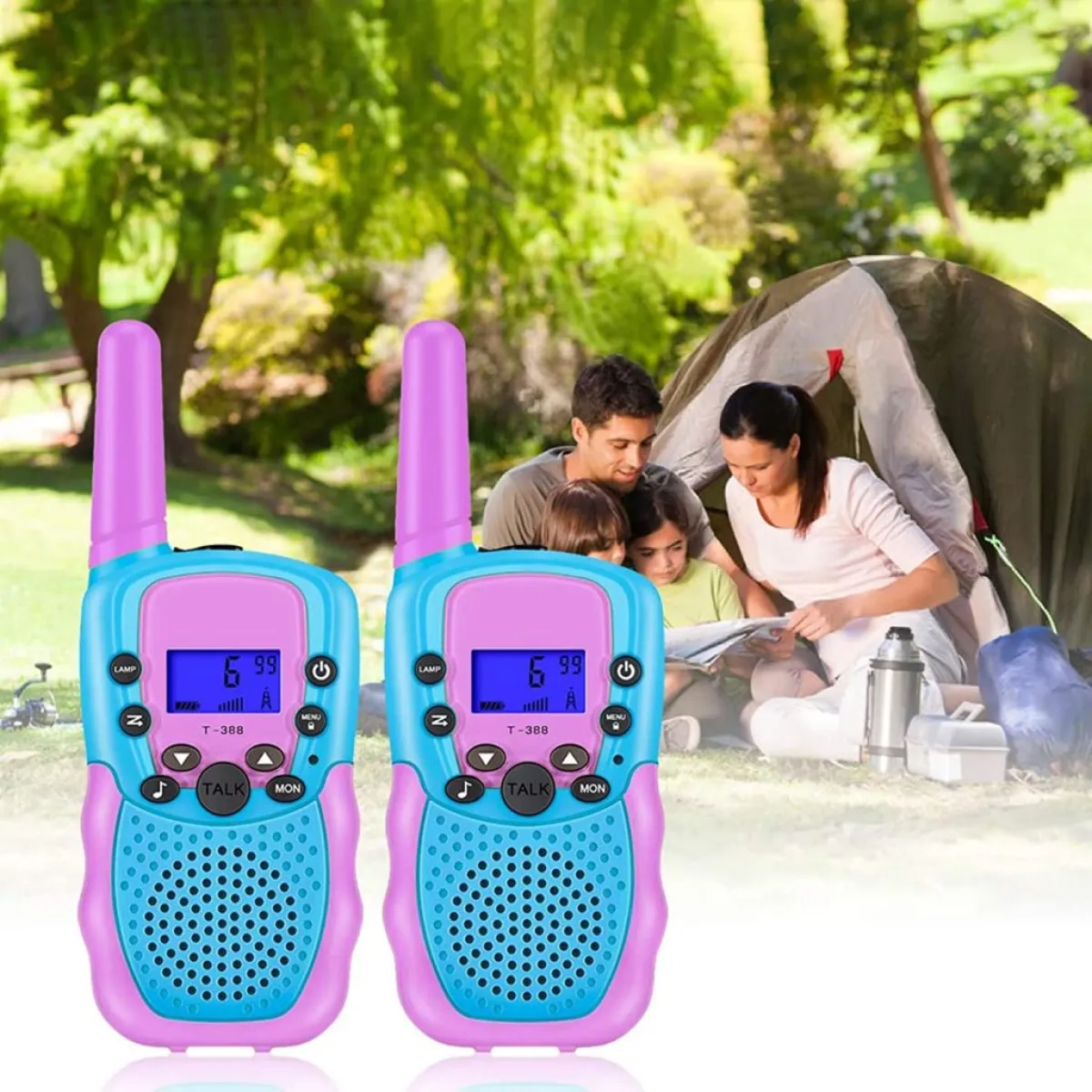 T-388 Kids Walkie Talkie Set, 6km Range, LED Torch