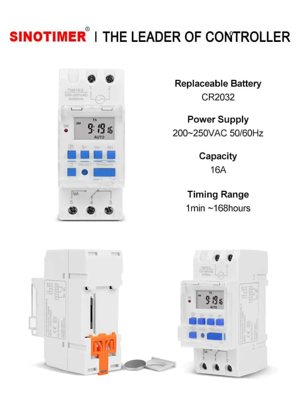 Sinometer TM919A Timer Switch, 16A DIN Rail with Countdown Mode