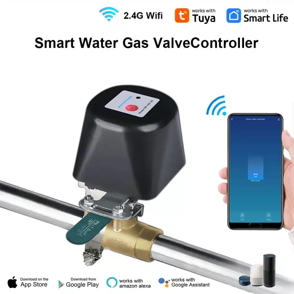 Tuya WiFi Irrigation Valve | Smart Life App | Automate Garden, Smart Farm Watering System | 1/2"-1" Ball Valve |