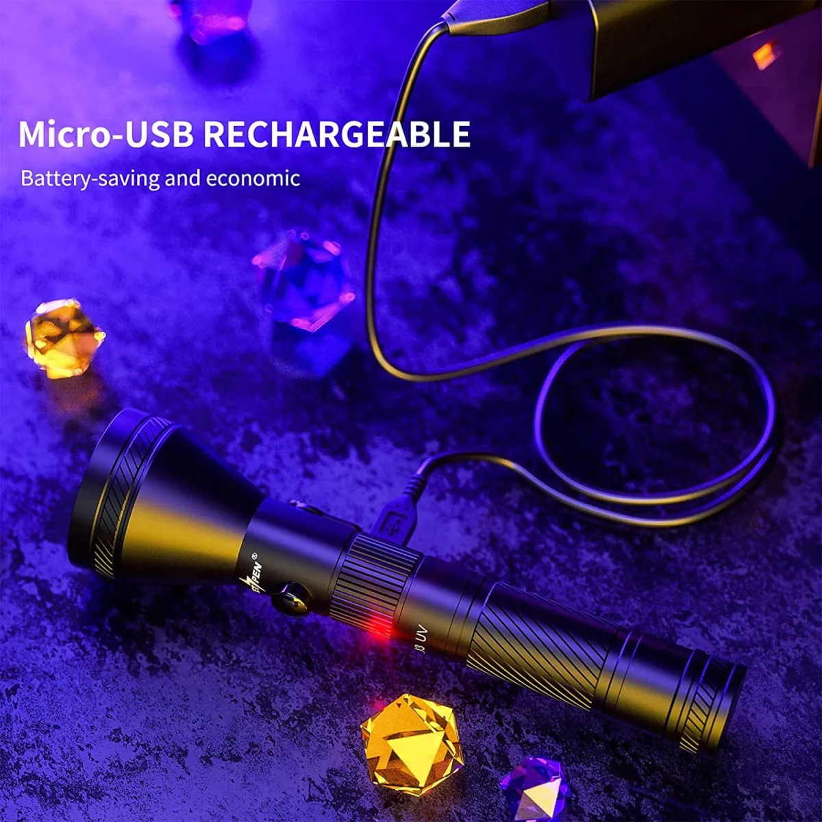 PEETPEN L13 UV Flashlight: 12 LEDs 395nm for Pet Urine, Scorpions, Currency | Rechargeable Aluminium Alloy Torch in