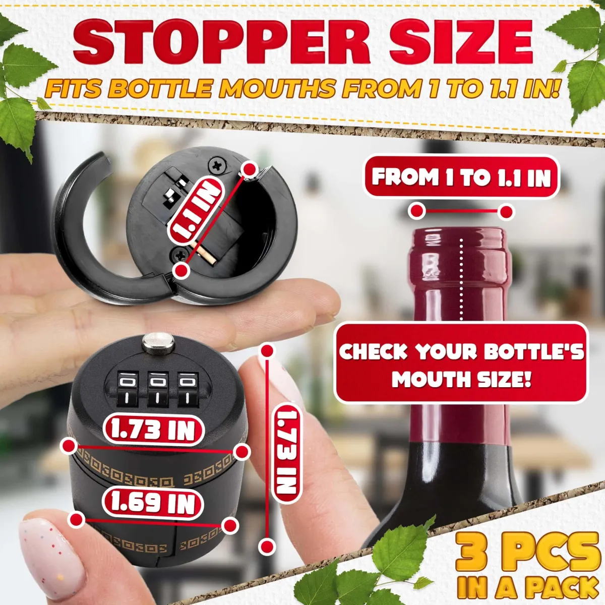 Wine Bottle Lock - 3-Digit Combo Security | ABS Plastic | Bars, Homes, Restaurants | Tamper-Resistant & Resettable Code