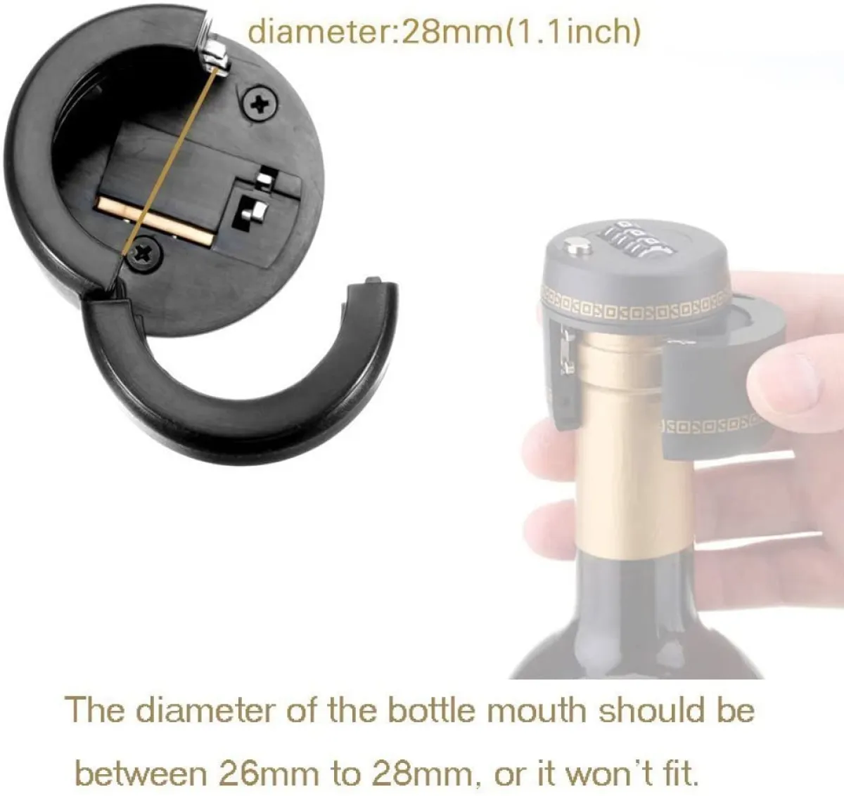 Wine Bottle Combination Lock, 3-Digit Resettable Code