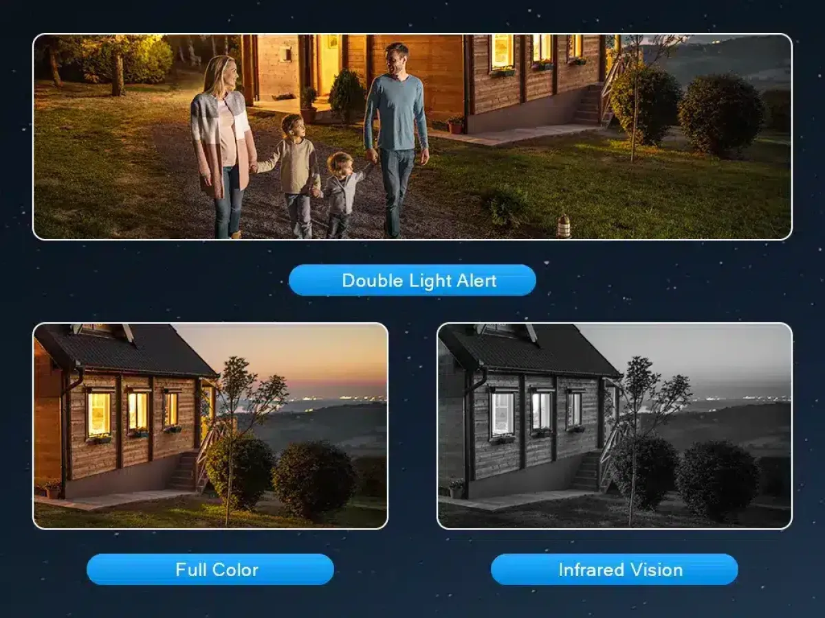 V380 Pro Dual WiFi Solar Camera, 4MP+4MP PTZ, AI Human Detection