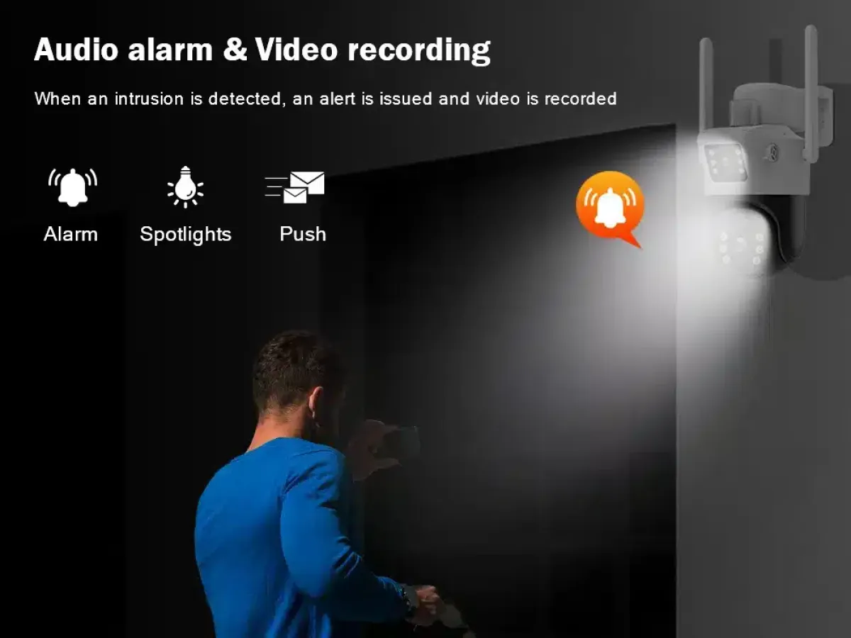 V380 Pro Dual WiFi Solar Camera, 4MP+4MP PTZ, AI Human Detection