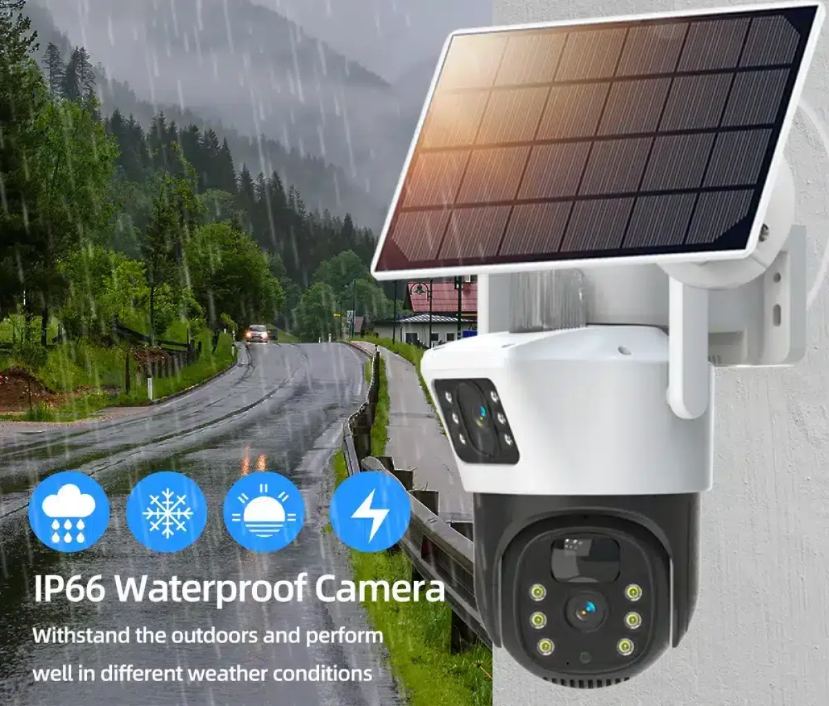 V380 Pro Dual WiFi Solar Camera, 4MP+4MP PTZ, AI Human Detection
