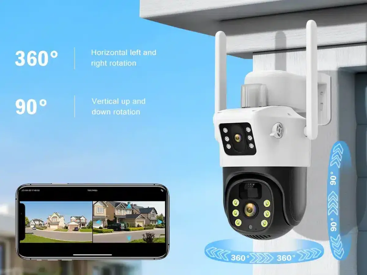 V380 Pro Dual WiFi Solar Camera, 4MP+4MP PTZ, AI Human Detection