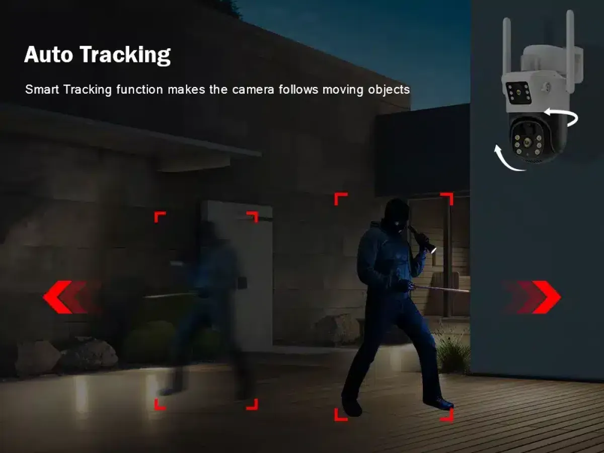 V380 Pro Dual WiFi Solar Camera, 4MP+4MP PTZ, AI Human Detection