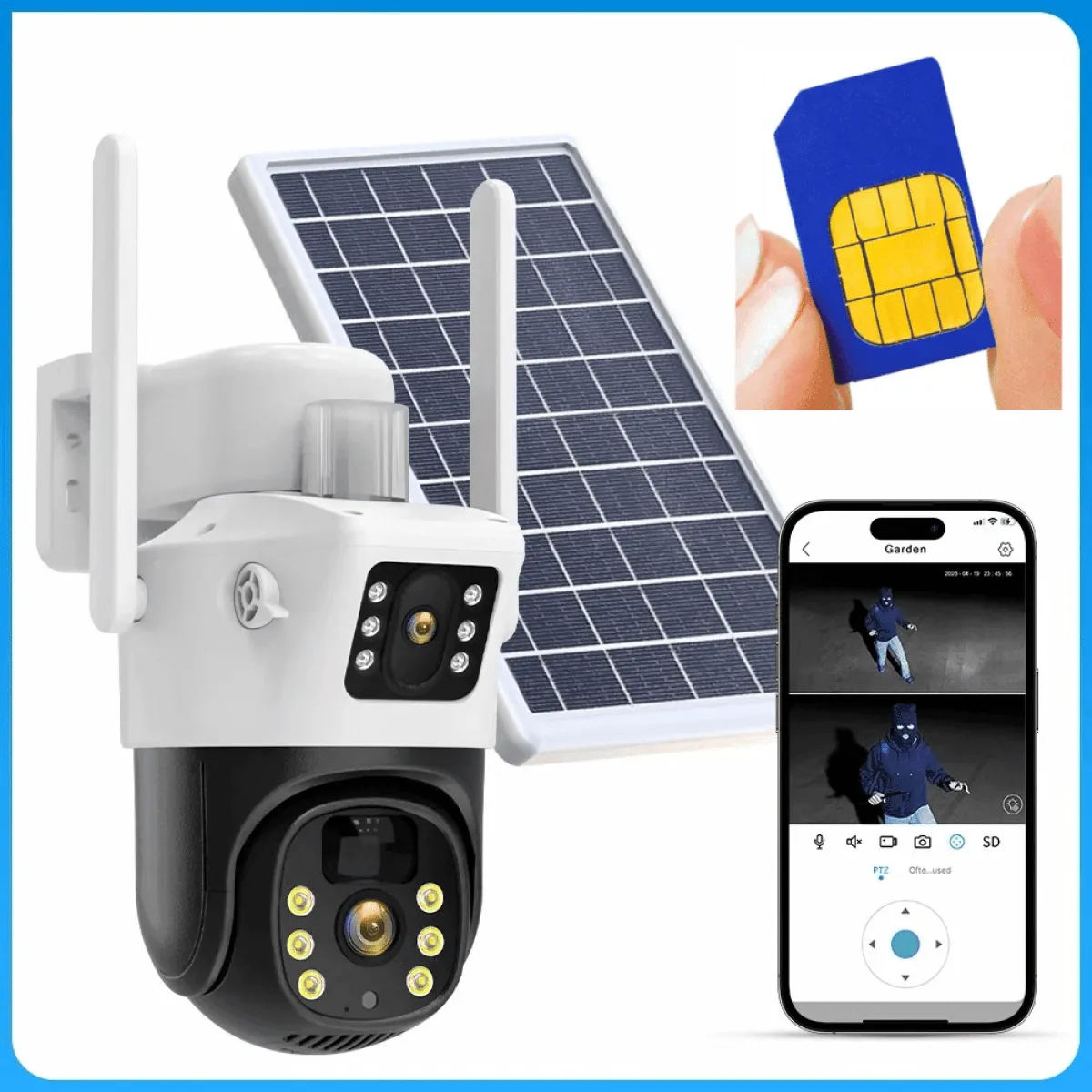 4G Solar Camera DUAL Lens - 4MP CCTV, V380 Pro App, Outdoor Security, SIM Slot, Night Vision