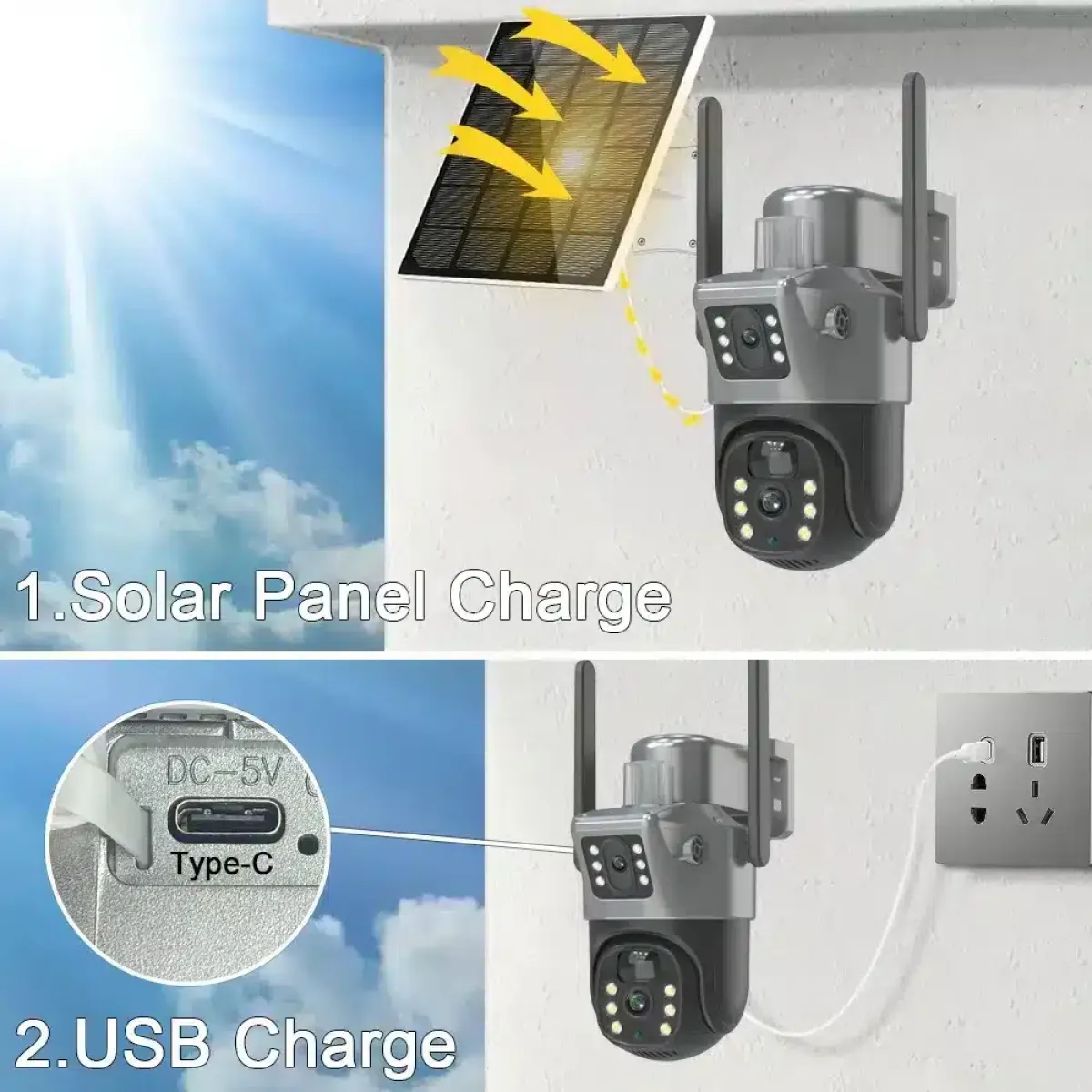 4G Solar Dual Lens Camera, 4MP, Fixed and Auto-Tracking Lens