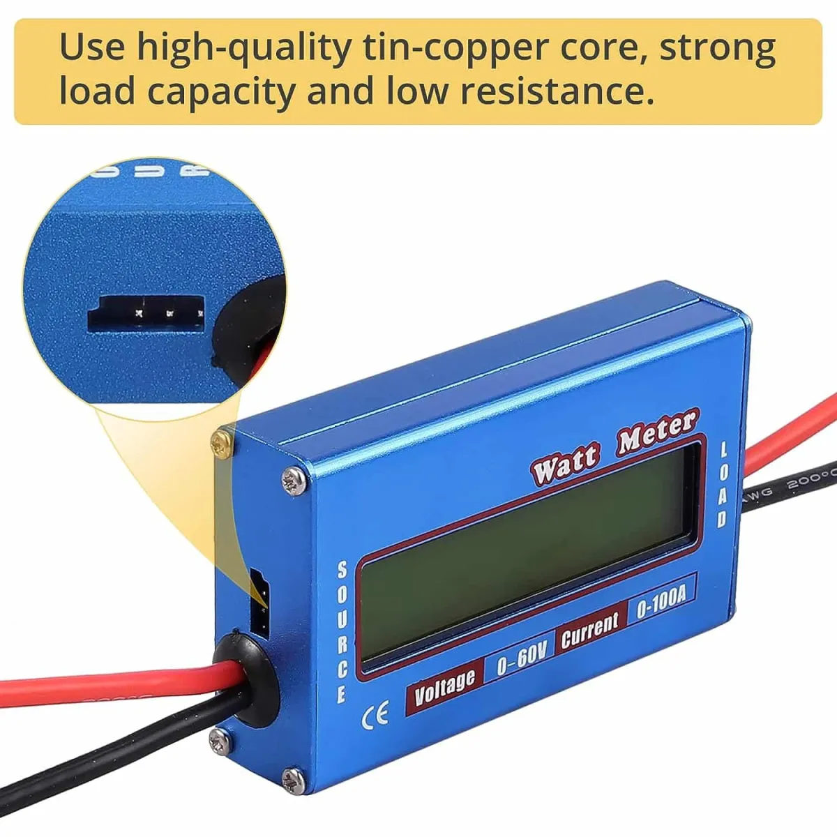 DC 0-60V 100A Battery Analyzer: Volt & Watt Meter for Solar, RC Hobby, RV Systems & More | Precision Aluminum Resistor,