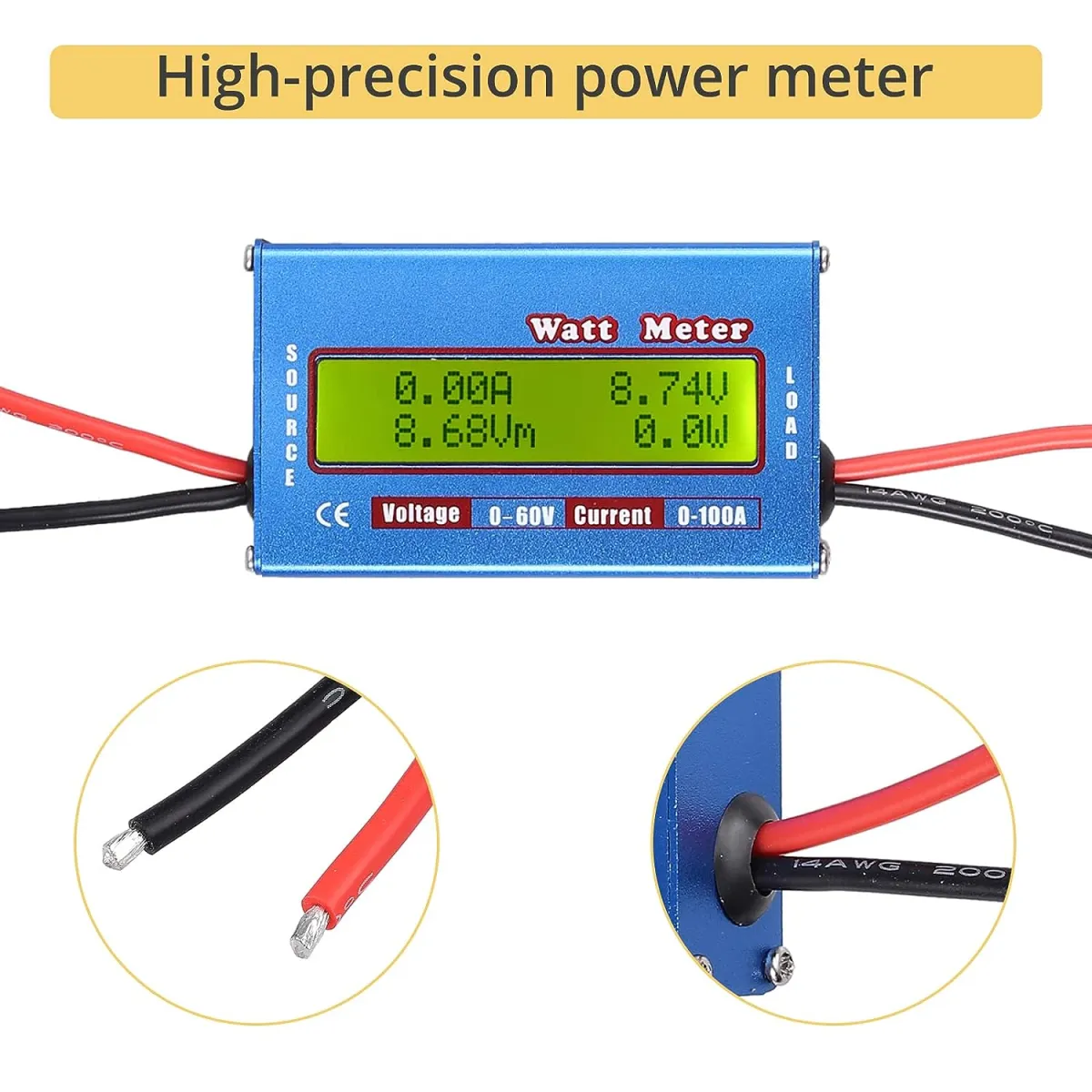 DC 0-60V 100A Battery Analyzer: Volt & Watt Meter for Solar, RC Hobby, RV Systems & More | Precision Aluminum Resistor,