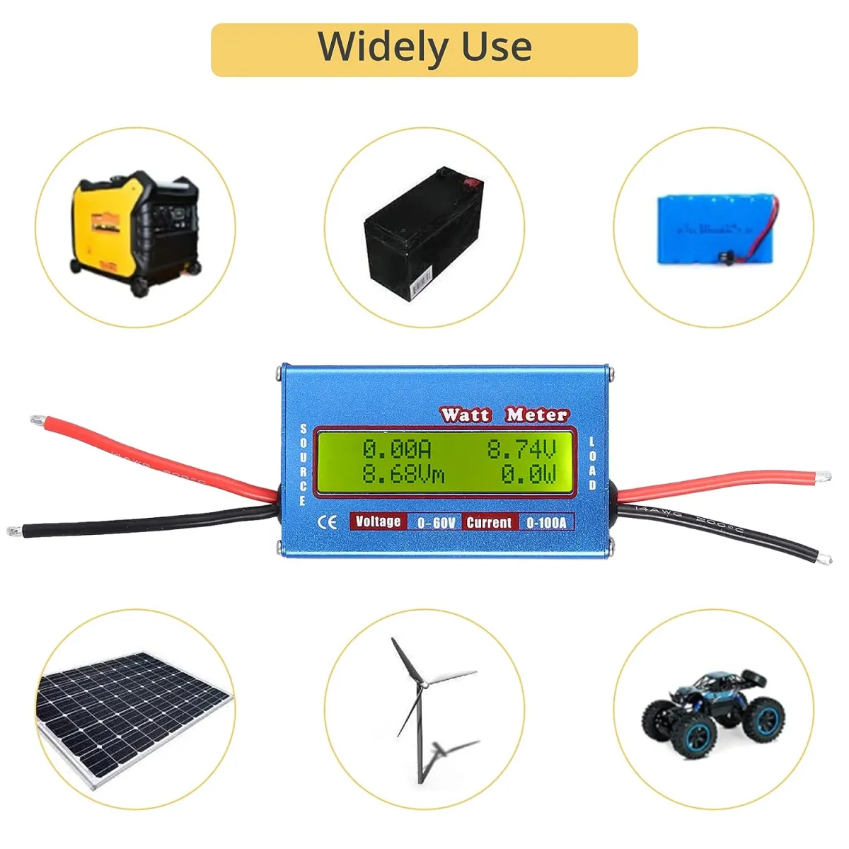 DC 0-60V 100A Battery Analyzer: Volt & Watt Meter for Solar, RC Hobby, RV Systems & More | Precision Aluminum Resistor,