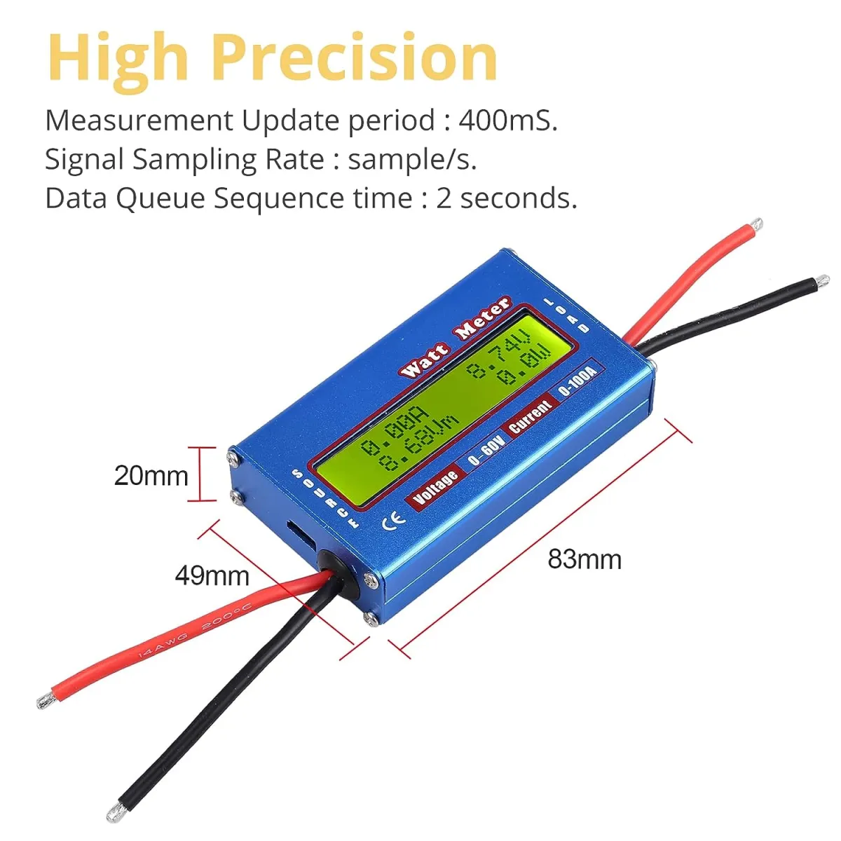 DC 0-60V 100A Battery Analyzer: Volt & Watt Meter for Solar, RC Hobby, RV Systems & More | Precision Aluminum Resistor,