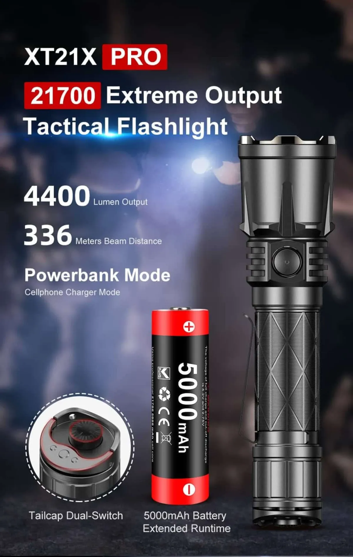 Klarus XT21X PRO tactical flashlight with power bank