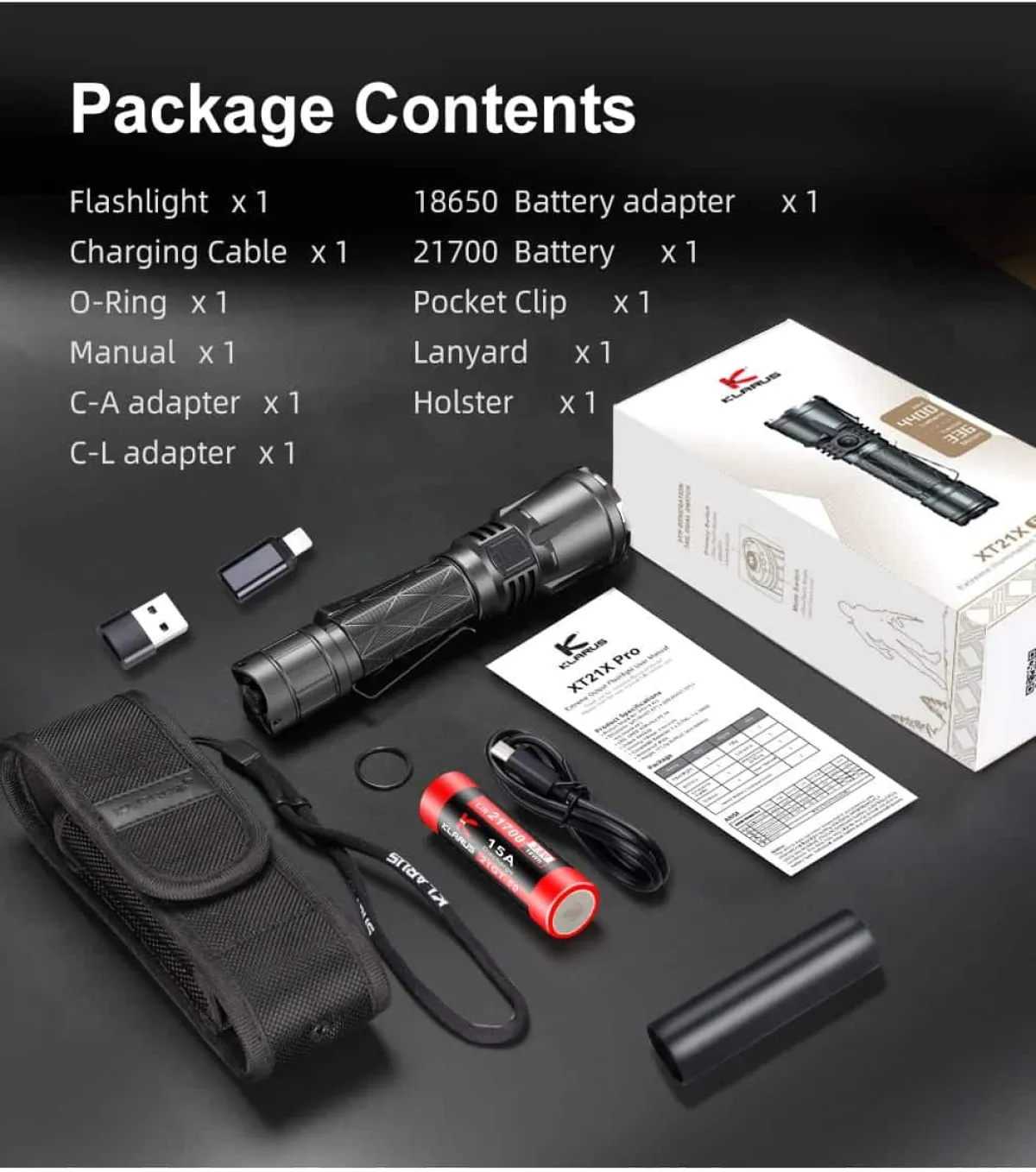 Klarus XT21X PRO tactical flashlight with power bank