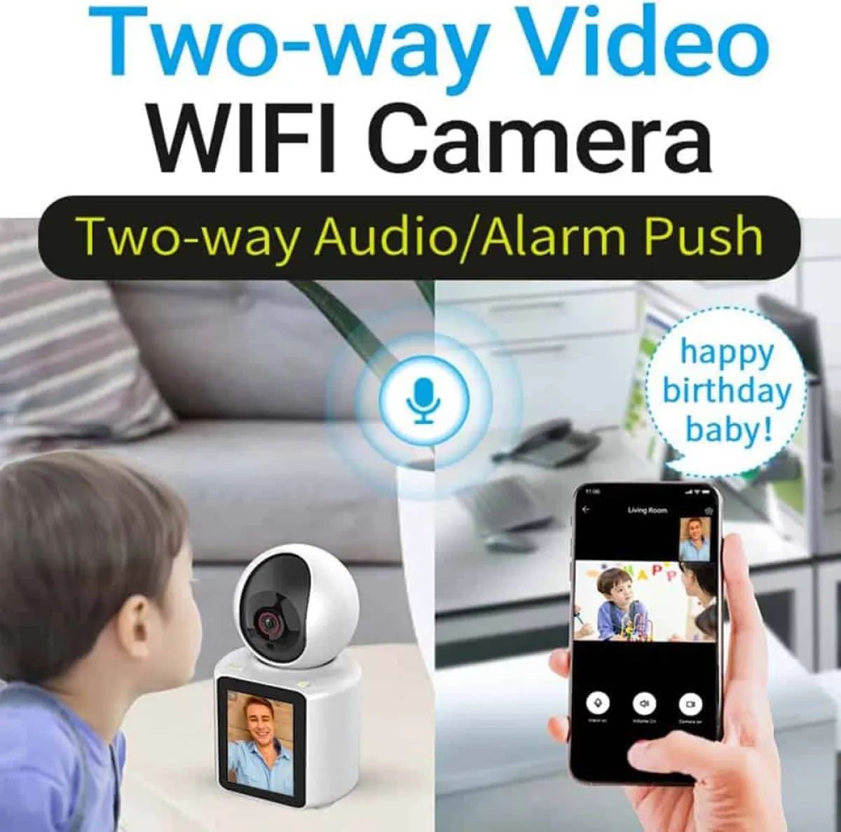 WiFi Nanny Camera with Built-in Screen, 1080p, One-Button Call