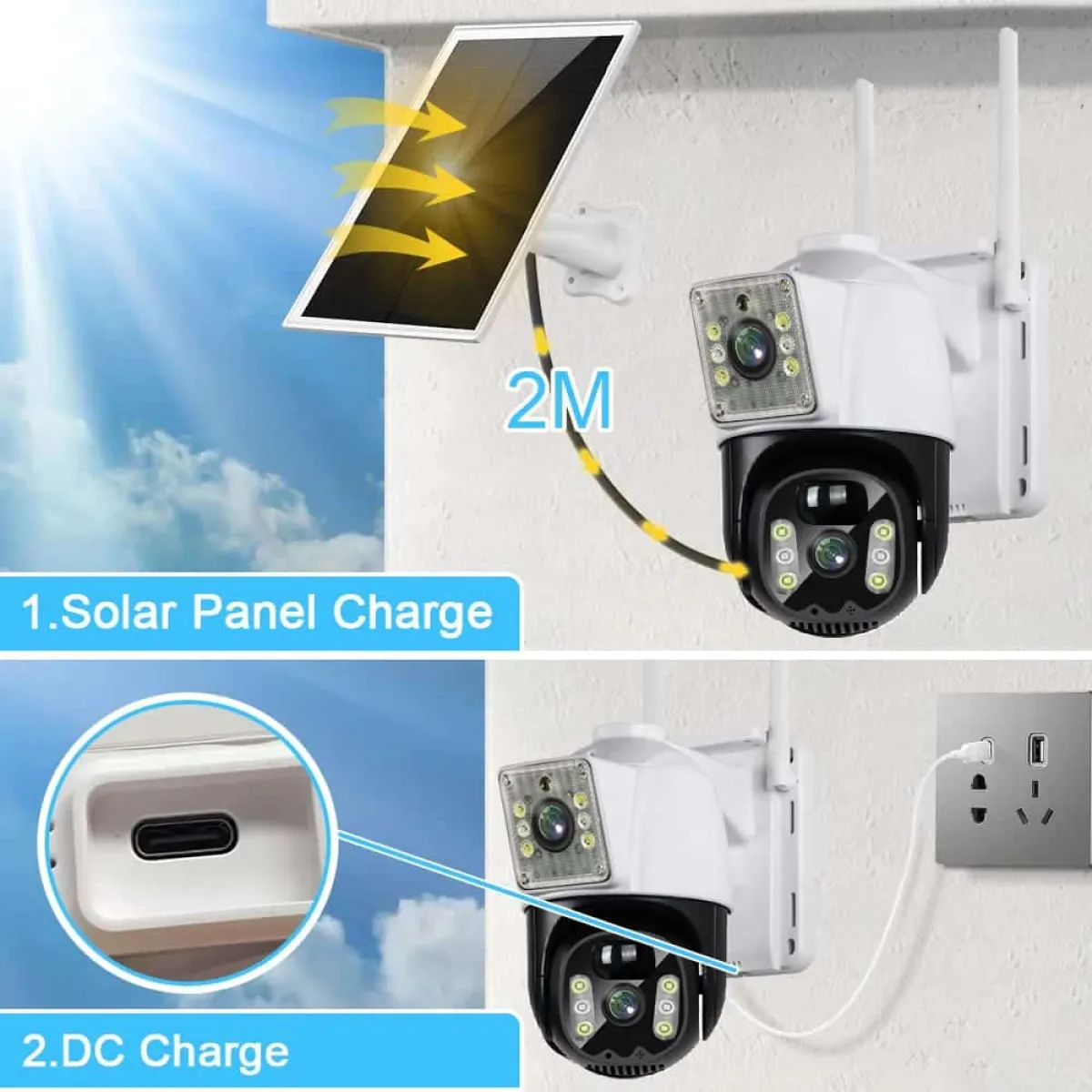 V380 Pro Dual WiFi Solar Camera - 4MP+4MP PTZ, Night Vision, Motion Tracking, V380 Pro App in Kenya