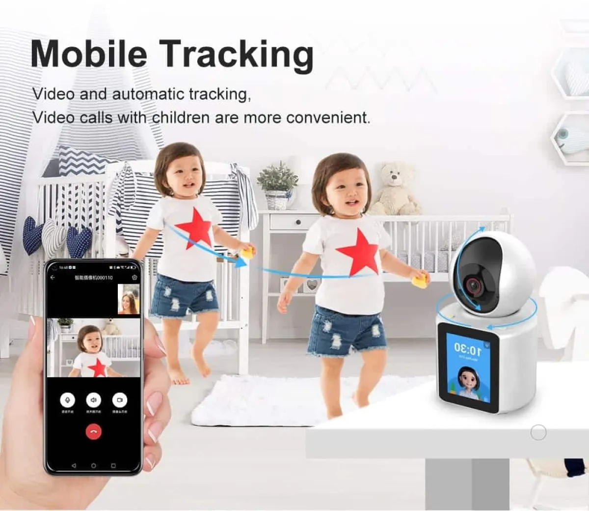 WiFi Nanny Camera with Built-in Screen, 1080p, One-Button Call