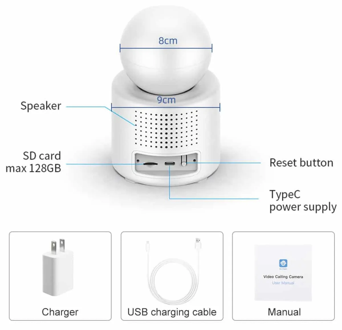 WiFi Nanny Camera with Built-in Screen, 1080p, One-Button Call