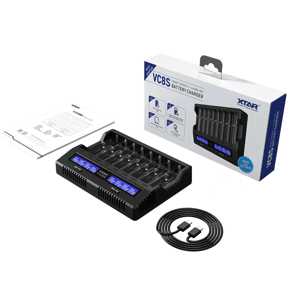 XTAR VC8S 8-Slot USB-C Fast Charger for Vape Batteries