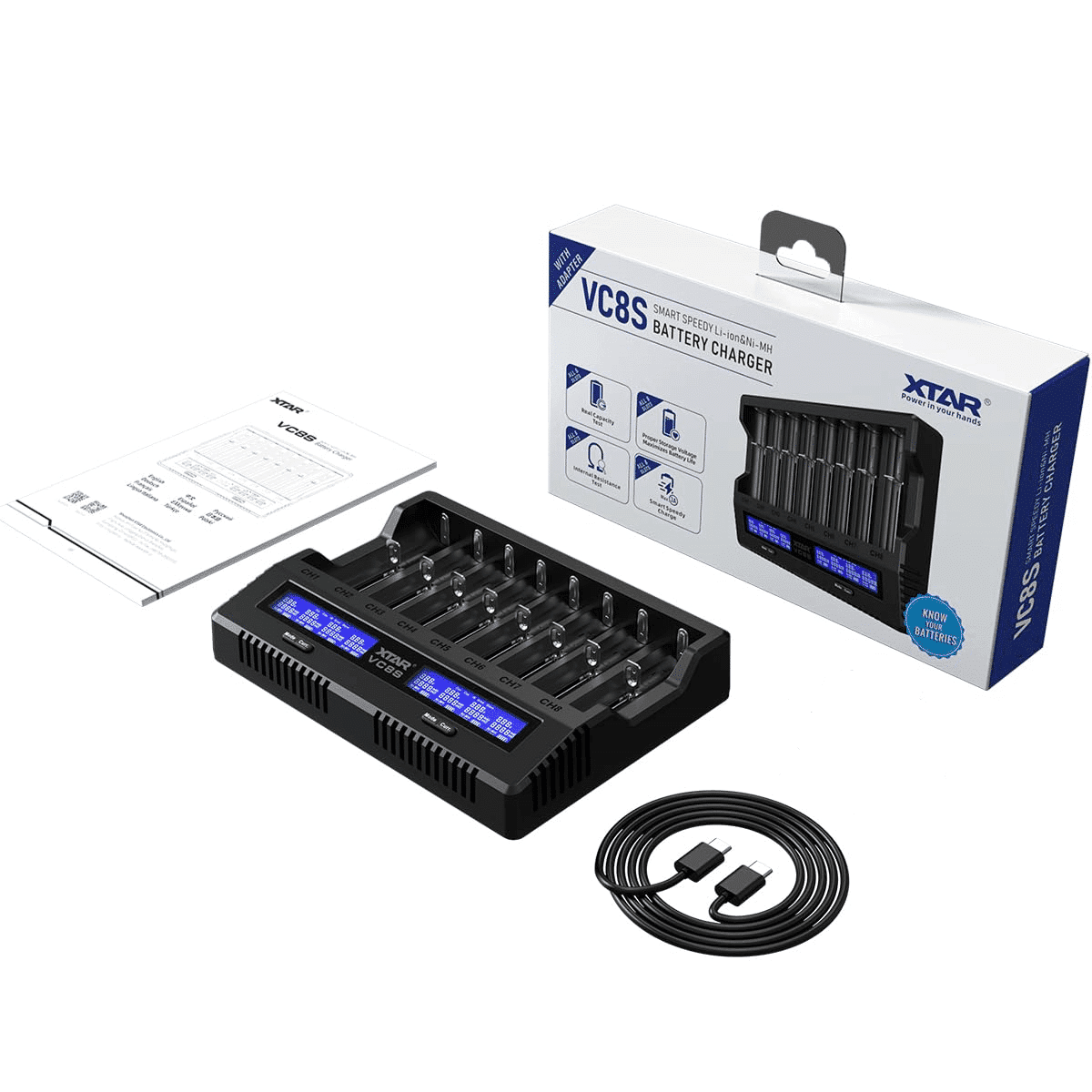 XTAR VC8S 8-Slot USB-C Fast Charger for Vape Batteries
