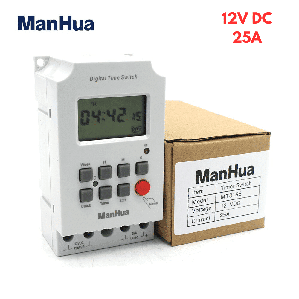 Manhua MT316S 12V DC Timer Switch with seconds | Automate Lighting, Solar, Irrigation, Motors | Daily/Weekly Cycle
