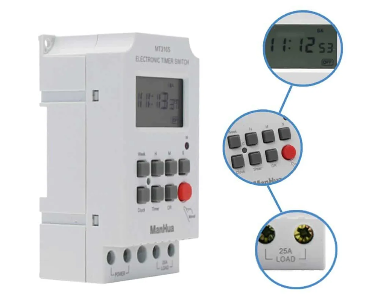 ManHua MT316S AC Timer Switch with seconds | 25A 220VAC DIN Rail Programmable for Lighting, Irrigation, School Bells,