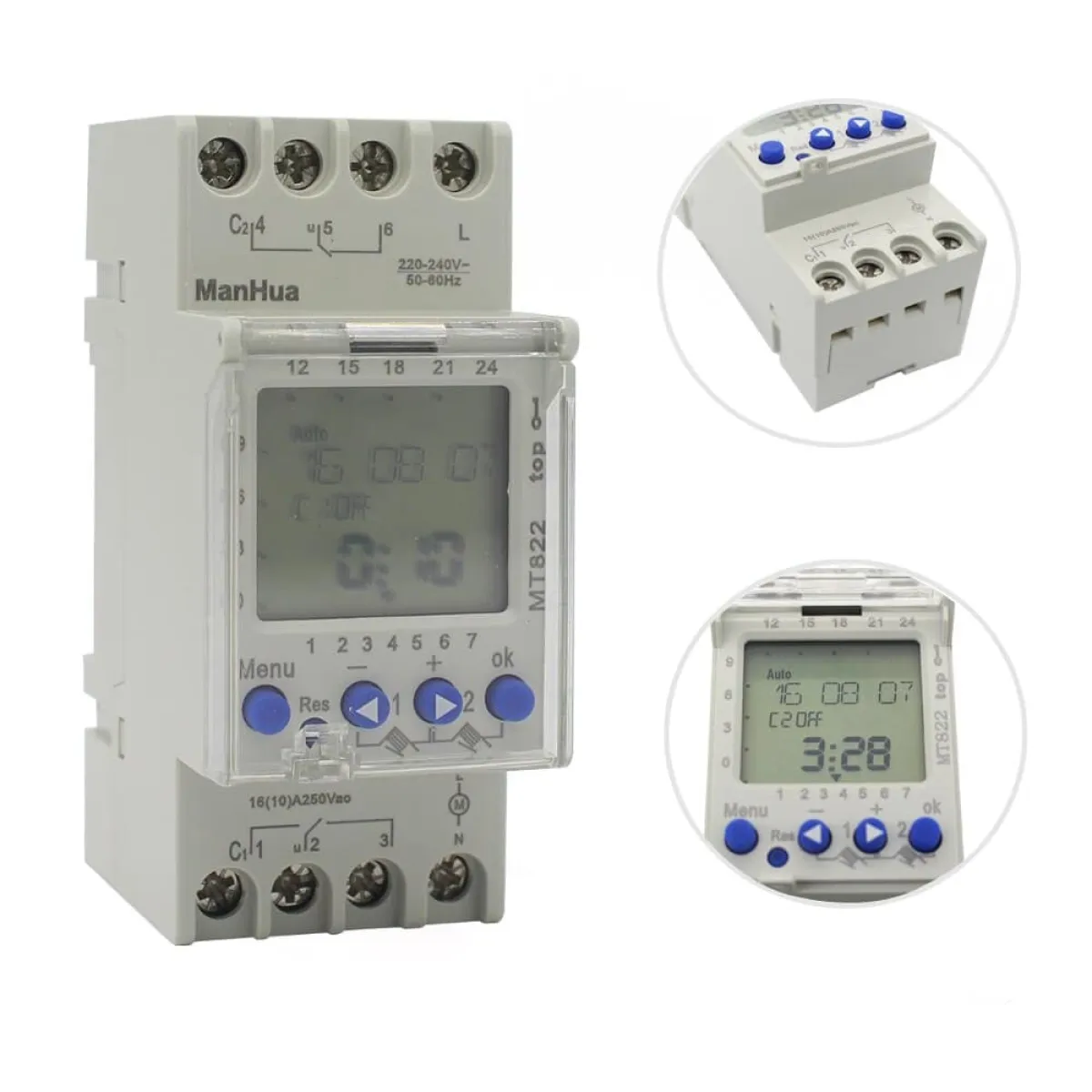 ManHua MT822 Astronomical Timer Switch | 2 Relay, 240V 16A | Automate Lighting, Irrigation, Signage, Digital LCD, 7-Day