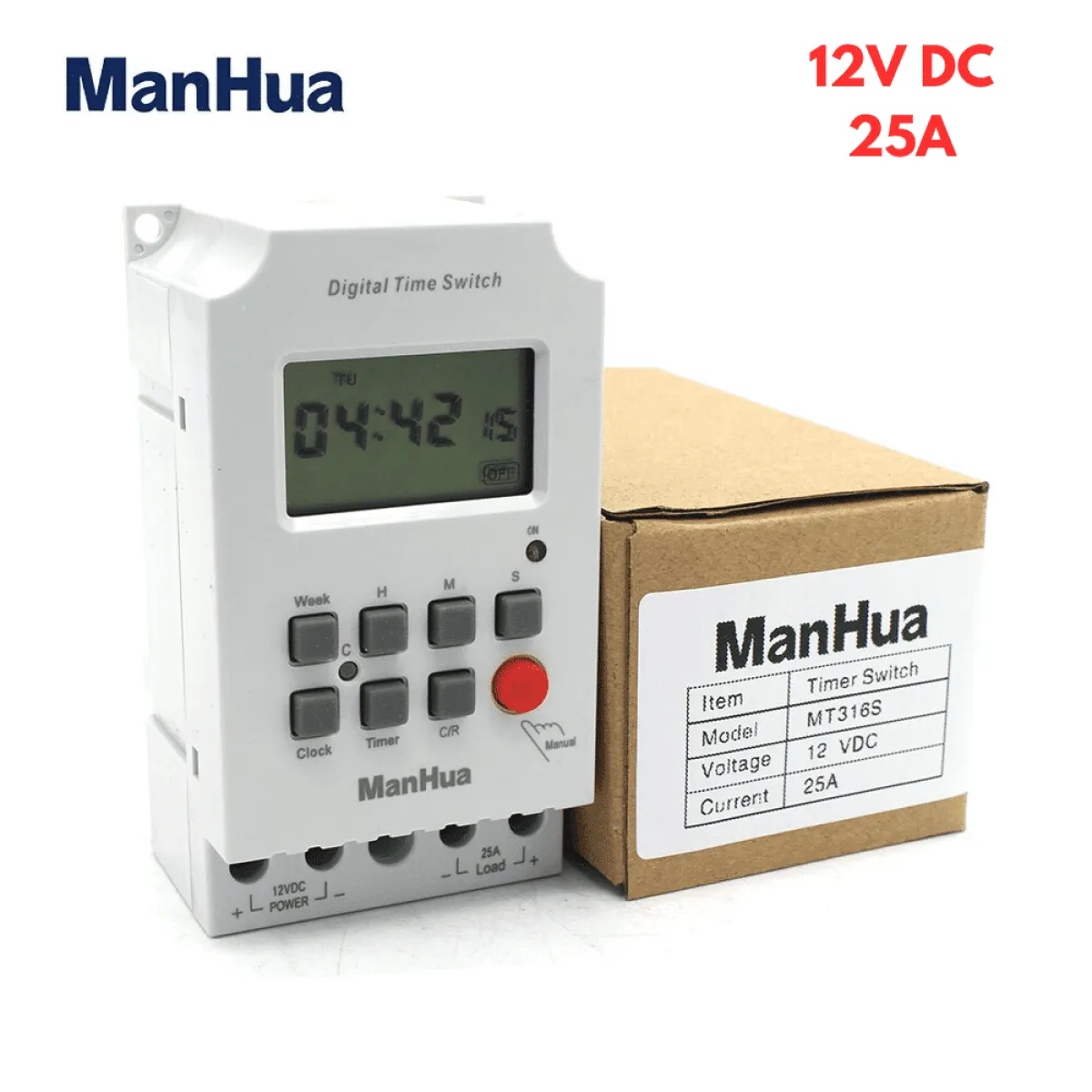 Manhua MT316S 12V DC Timer Switch with seconds | Automate Lighting, Solar, Irrigation, Motors | Daily/Weekly Cycle