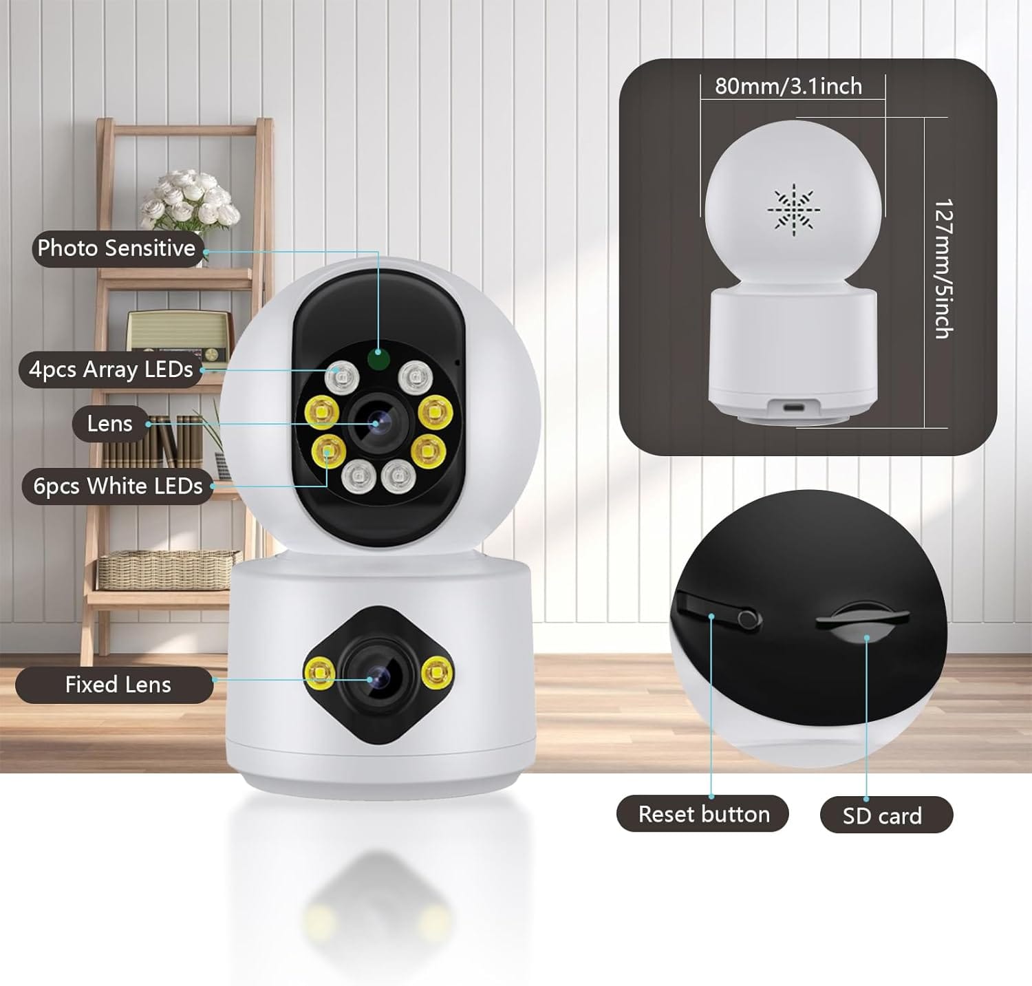 icSee Dual Lens 6MP Wifi Baby Monitor - Color Night Vision, 2-Way Talk, Human Detection, iCsee App, 24/7 Recording in