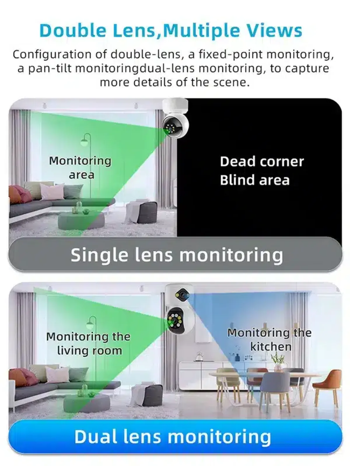 icSee Dual Lens WiFi Baby Monitor Camera, 6MP, Color Night Vision