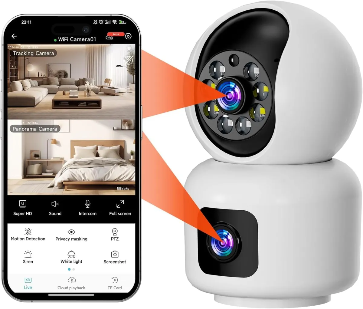 icSee Dual Lens WiFi Baby Monitor Camera, 6MP, Color Night Vision