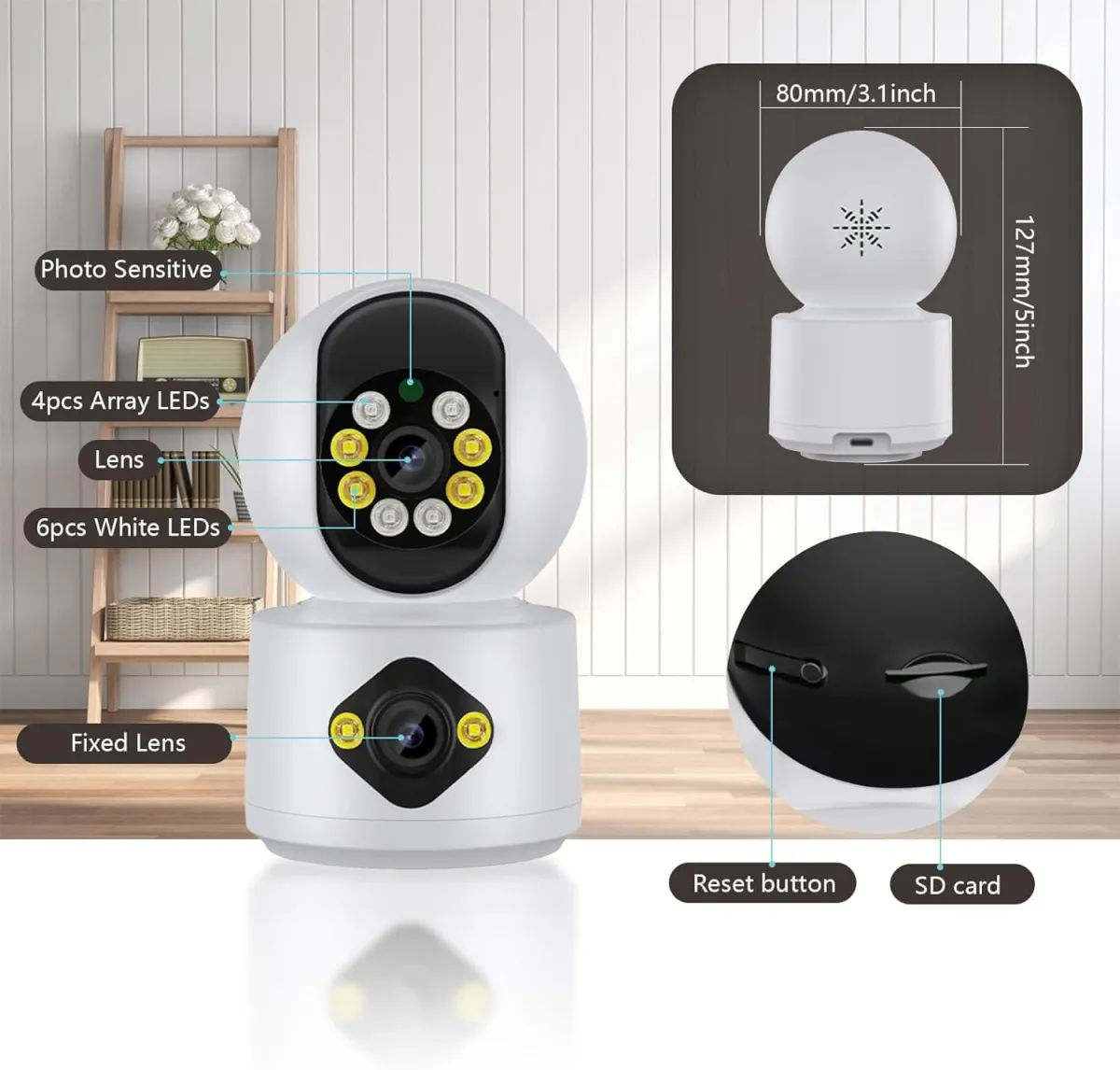 icSee Dual Lens WiFi Baby Monitor Camera, 6MP, Color Night Vision