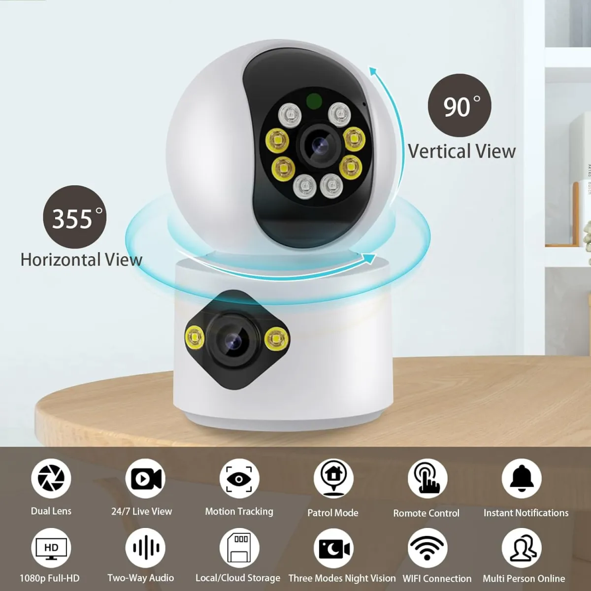 icSee Dual Lens 6MP Wifi Baby Monitor - Color Night Vision, 2-Way Talk, Human Detection, iCsee App, 24/7 Recording in