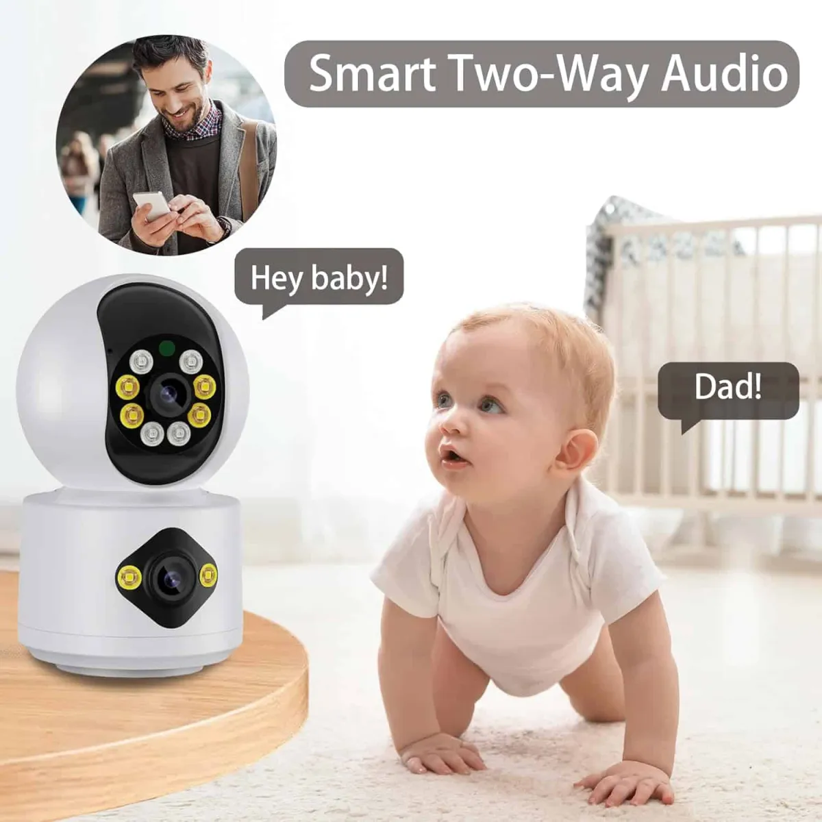 icSee Dual Lens 6MP Wifi Baby Monitor - Color Night Vision, 2-Way Talk, Human Detection, iCsee App, 24/7 Recording in