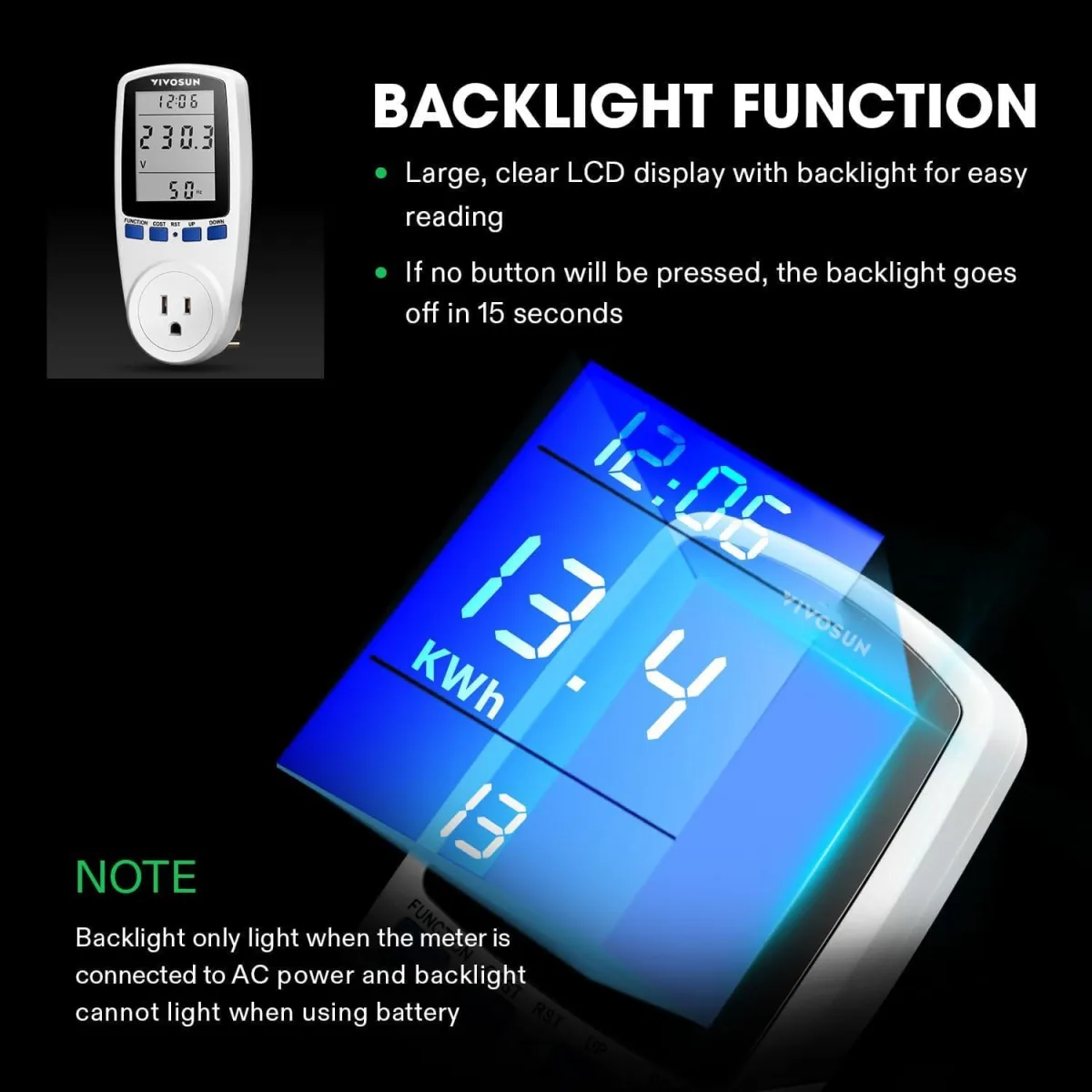 MANHUA TG44ME Energy Meter Plug Socket: 16A, Monitor Energy Usage, Cost Tracker, LCD Display, Kill A Watt Alternative,