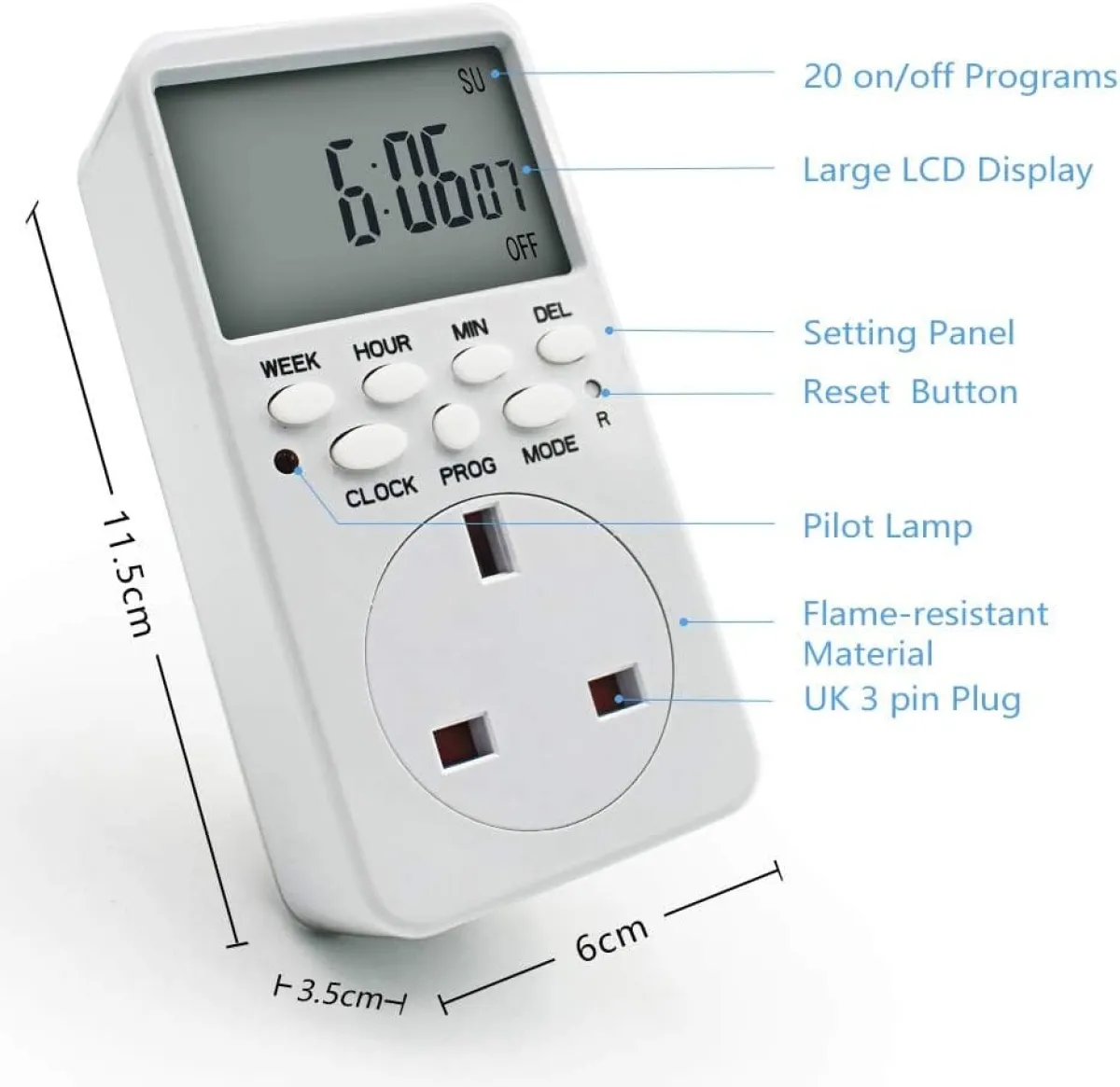 Manhua MET-UK 16A Timer Plug, Plug and Play, No Wiring Needed