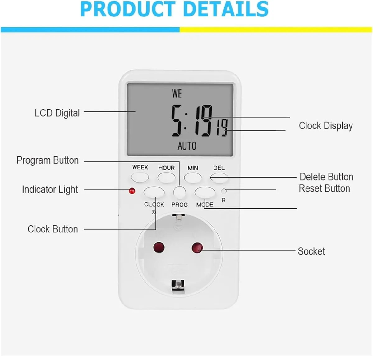 Manhua MET-UK 16A Timer Plug, Plug and Play, No Wiring Needed