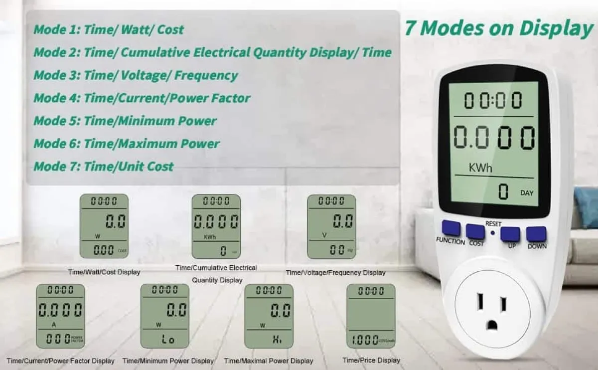 MANHUA TG44ME Energy Meter Plug Socket, 16A, LCD Display