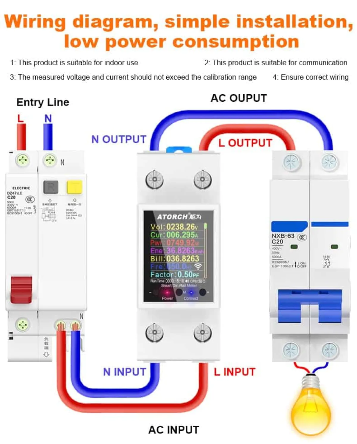 Atorch GR2PWS WiFi Smart Energy Meter | Tuya App | 100A 32kW | Real-time Monitoring & Auto-Off for Rentals & Home