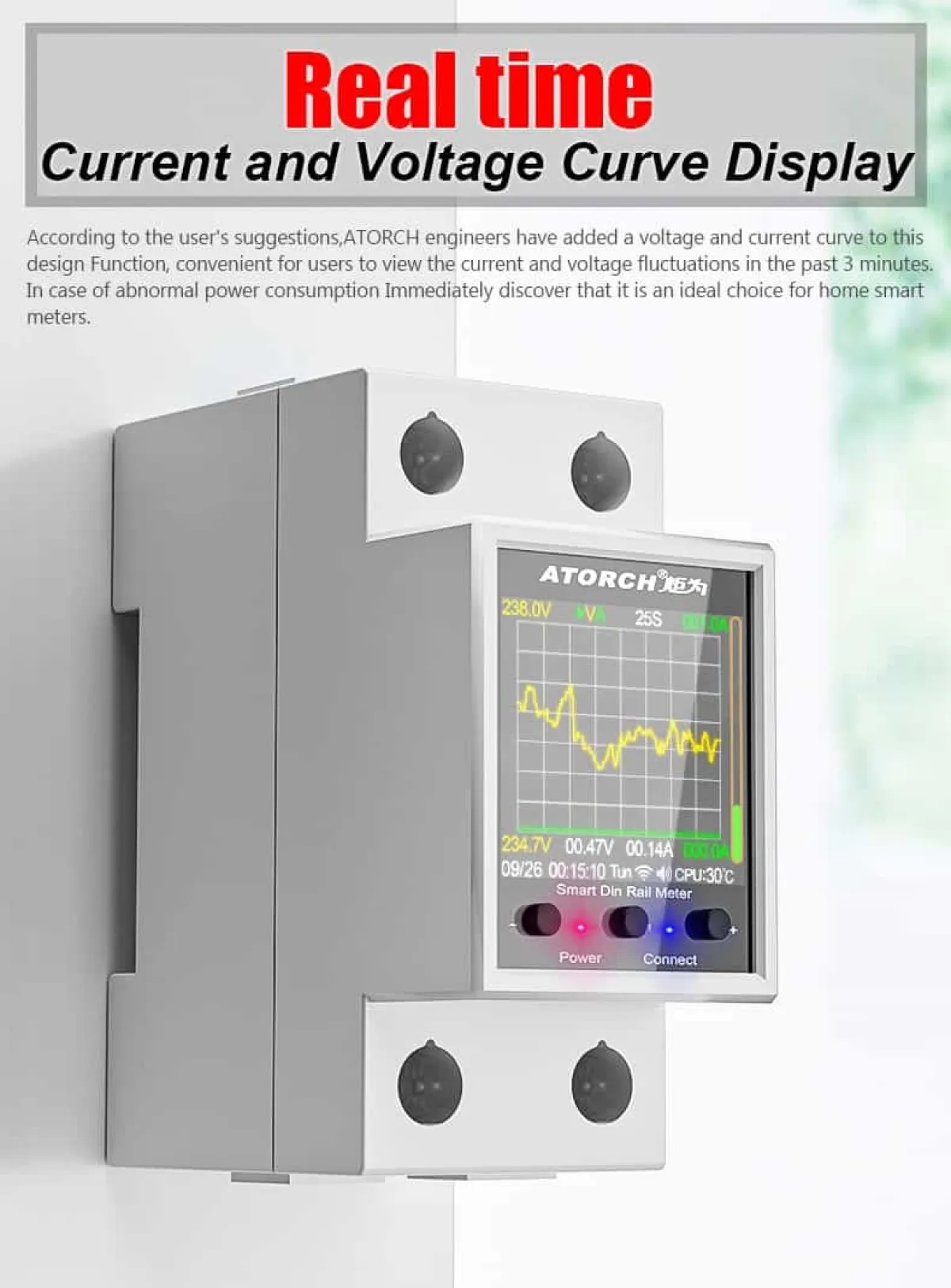Atorch GR2PWS WiFi Smart Energy Meter | Tuya App | 100A 32kW | Real-time Monitoring and Auto-Off for Rentals and Home