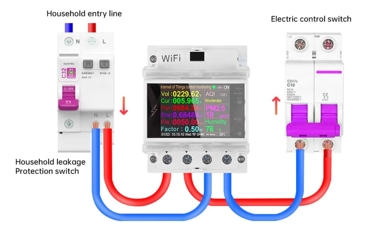 Atorch AT4PW WiFi Smart Energy Meter, 100A, Remote Switching