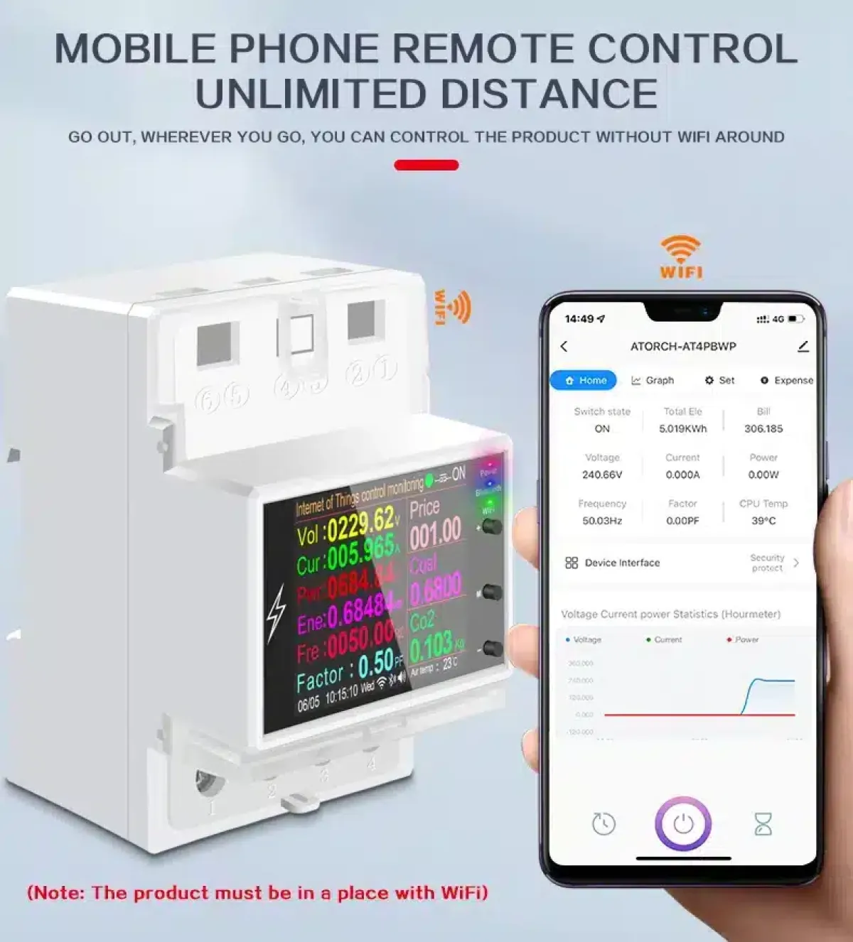 Atorch AT4PW WiFi Smart Energy Meter, 100A, Remote Switching