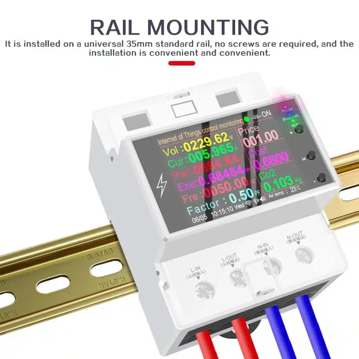Atorch AT4PW WiFi Smart Energy Meter - 100A | Real-Time Monitor | Smart Life App | 26500W, DIN Rail Mount | Home