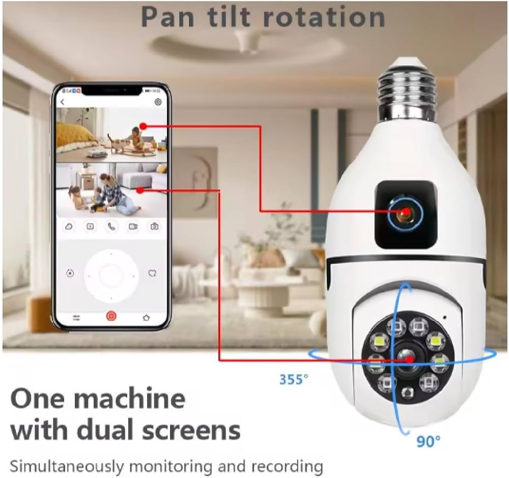 V380 Bulb Camera 5MP WiFi Dual Lens Security Camera - Full HD 1080p, Night Vision, Two-Way Audio, App Control (V380