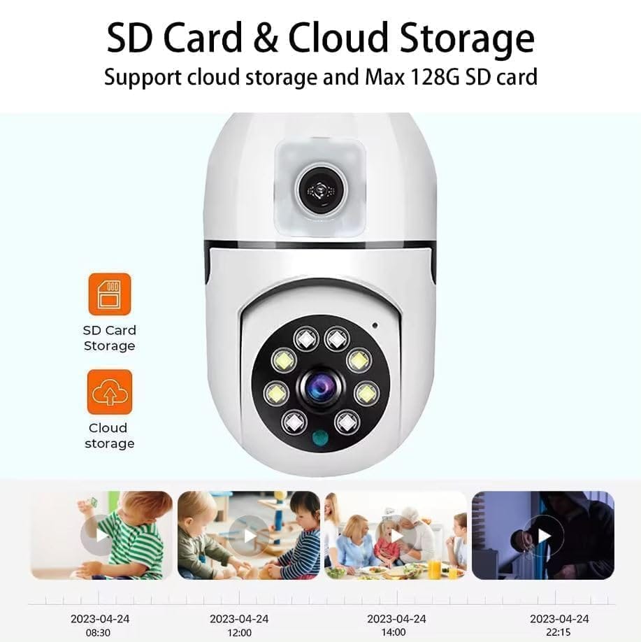 V380 Bulb Camera 5MP WiFi Dual Lens Security Camera - Full HD 1080p, Night Vision, Two-Way Audio, App Control (V380