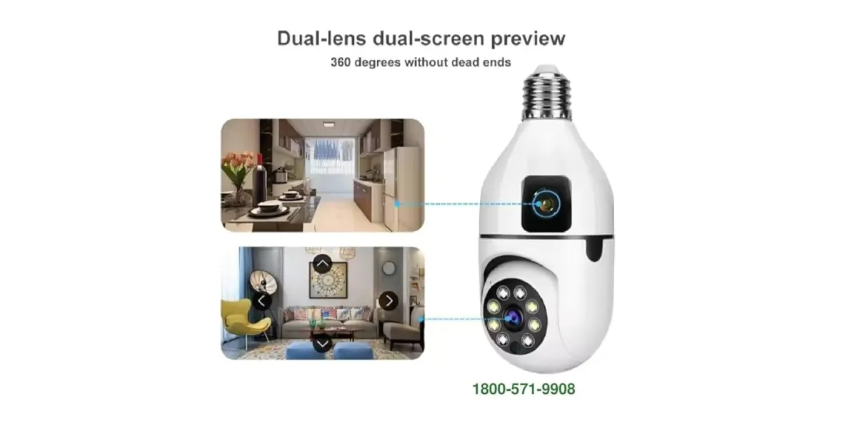 V380 Bulb Camera 5MP WiFi Dual Lens Security Camera - Full HD 1080p, Night Vision, Two-Way Audio, App Control (V380