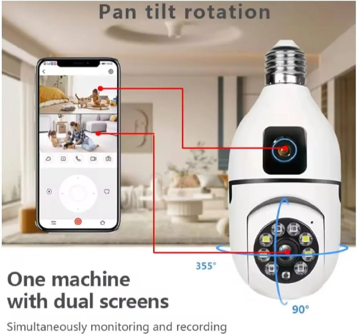 V380 Bulb Camera, 5MP Dual Lens, E27 Socket Mount
